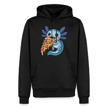 Mignon dessin animé bleu axolotl mangeant pizza amphibien - Sweat à capuche Premium bio Homme - noir - Devant - Nico (187cm)