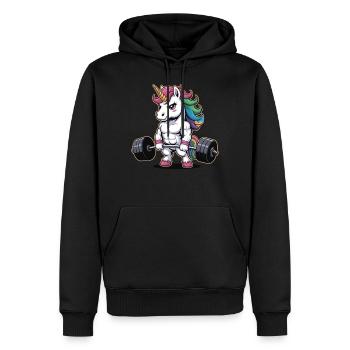 Muskulöses Einhorn Gewichtheben Fitnessstudio Fitness Workout - Männer Premium Bio Hoodie - Schwarz - Vorne - Nico (187cm)