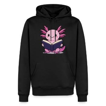 Cute Axolotl Reading Book Reader Cartoon Kawaii - Men’s Premium Organic Hoodie - black - Front - Nico (187cm)