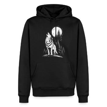 Howling Wolf Animal Full Moon Pine Trees Forest - Men’s Premium Organic Hoodie - black - Front - Nico (187cm)