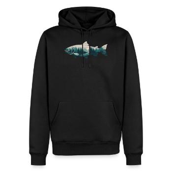lachs fisch wald natur angeln bäume berg - Männer Premium Bio Hoodie - Schwarz - Vorne - Nico (187cm)