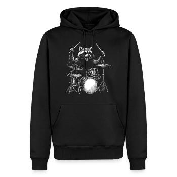 Schlagzeuger Waschbär Tier Trommel Musiker Perkussion - Männer Premium Bio Hoodie - Schwarz - Vorne - Nico (187cm)