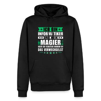 Ich bin Informatiker und kein Magier - Männer Premium Bio Hoodie - Schwarz - Vorne - Nico (187cm)