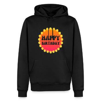 HAPPY BIRTHDAY FLOWER POWER 60s 70s - Sweat à capuche Premium bio Homme - noir - Devant - Nico (187cm)