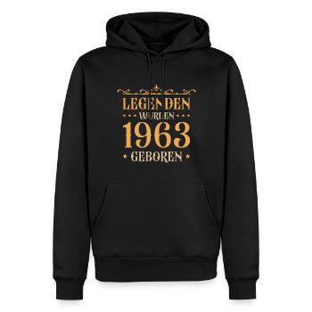 1963 Jahrgang 60er 60. Geburtstag Geschenkidee - Männer Premium Bio Hoodie - Schwarz - Vorne - Nico (187cm)