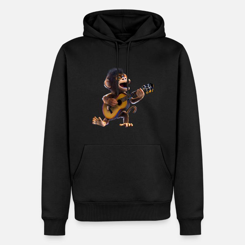 Affe Gitarrist - Männer Premium Bio Hoodie - Schwarz