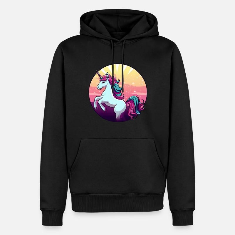 Einhorn springt Sunset - Männer Premium Bio Hoodie - Schwarz