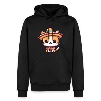 Süße Katze mit mexikanischem Hut - Männer Premium Bio Hoodie - Schwarz - Vorne - Nico (187cm)