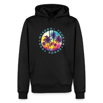 Visite de Mykonos Palmiers - Sweat à capuche Premium bio Homme - noir - Devant - Nico (187cm)