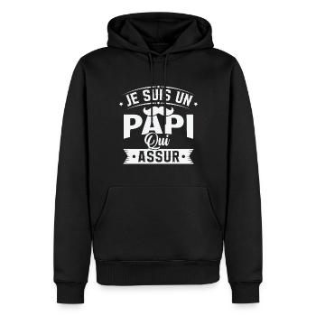 Je suis un Papi qui assure, Cadeau grand père - Sweat à capuche Premium bio Homme - noir - Devant - Nico (187cm)