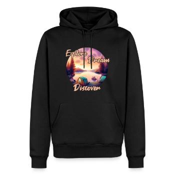 Camping Abenteuer Explore Dream Discover - Männer Premium Bio Hoodie - Schwarz - Vorne - Nico (187cm)