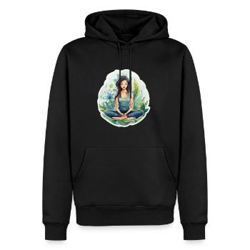 Jeune femme méditant - Sweat à capuche Premium bio Homme - noir - Devant - Nico (187cm)