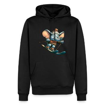 Süßer Elefant als Ski fahrer im Comicstil - Männer Premium Bio Hoodie - Schwarz - Vorne - Nico (187cm)