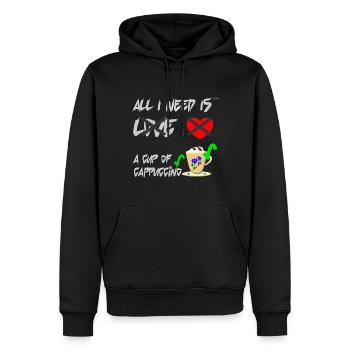 All I need is a cup of cappuccino, but not Love - Men’s Premium Organic Hoodie - black - Front - Nico (187cm)