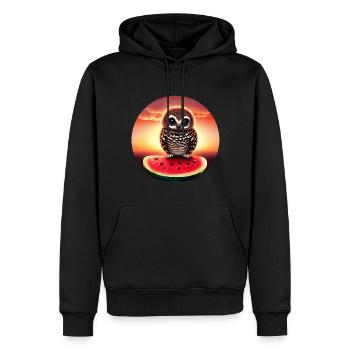 Hibou sur pastèque au coucher du soleil - Sweat à capuche Premium bio Homme - noir - Devant - Nico (187cm)