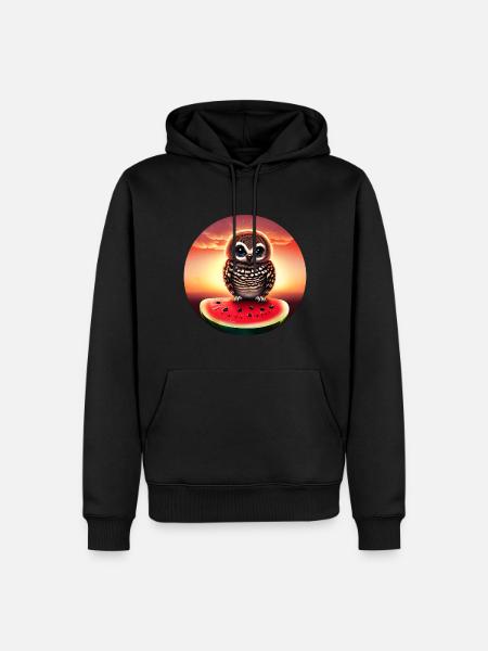Owl on watermelon in sunset - Men’s Premium Organic Hoodie - black