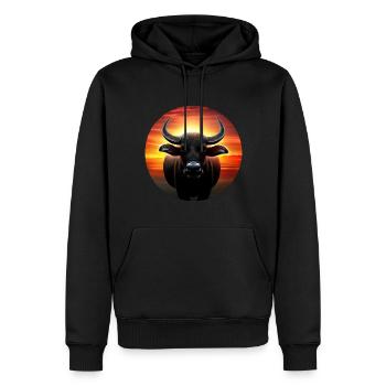 Buffle d’eau au coucher du soleil - Sweat à capuche Premium bio Homme - noir - Devant - Nico (187cm)