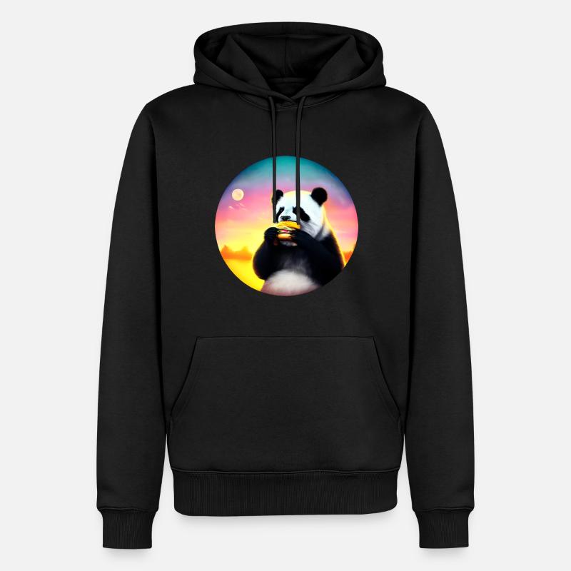 Panda au Cheeseburger Sunset - Sweat à capuche Premium bio Homme - noir