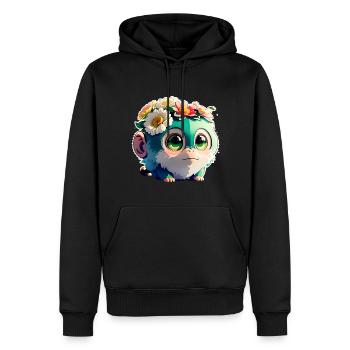 Ami singe fleuri - Sweat à capuche Premium bio Homme - noir - Devant - Nico (187cm)