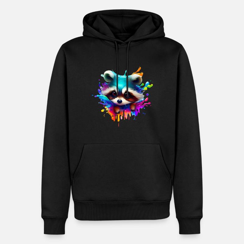Bunter Waschbär mit Farbklecksen - Männer Premium Bio Hoodie - Schwarz