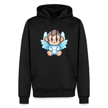 Singe Chimpanzé Ailes d’ange mignon kawaii - Sweat à capuche Premium bio Homme - noir - Devant - Nico (187cm)