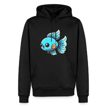Poisson, Bleu, Aquarium, Poissons d’ornement, Eau douce et eau salée - Sweat à capuche Premium bio Homme - noir - Devant - Nico (187cm)