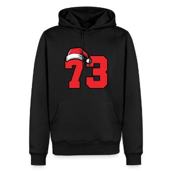 73 Numéro Noël - Sweat à capuche Premium bio Homme - noir - Devant - Nico (187cm)