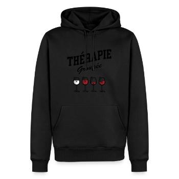 Thérapie groupée vin - Sweat à capuche Premium bio Homme - noir - Devant - Nico (187cm)