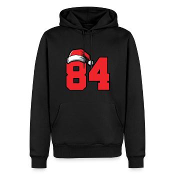 84 Numéro Noël - Sweat à capuche Premium bio Homme - noir - Devant - Nico (187cm)