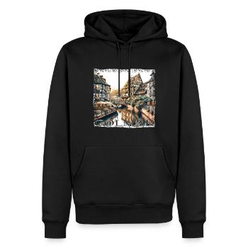 Colmar Altstadt: Fachwerkhäuser & Kanäle im Grunge - Männer Premium Bio Hoodie - Schwarz - Vorne - Nico (187cm)