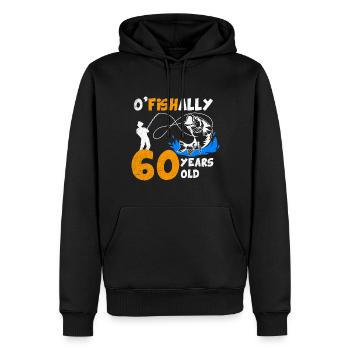 60 Jahre alt, Fischer Angler Geburtsspruch - Männer Premium Bio Hoodie - Schwarz - Vorne - Nico (187cm)