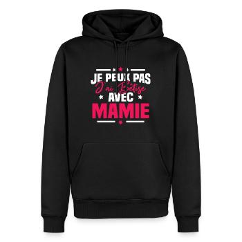 Je peux pas j'ai bêtise avec mamie - Sweat à capuche Premium bio Homme - noir - Devant - Nico (187cm)