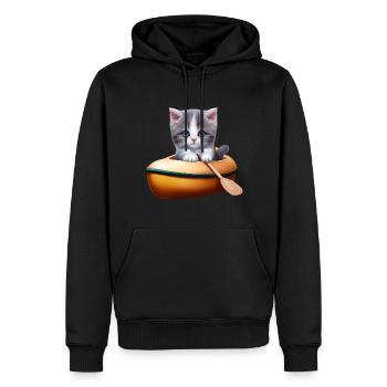 Cute cat in kayak - Men’s Premium Organic Hoodie - black - Front - Nico (187cm)