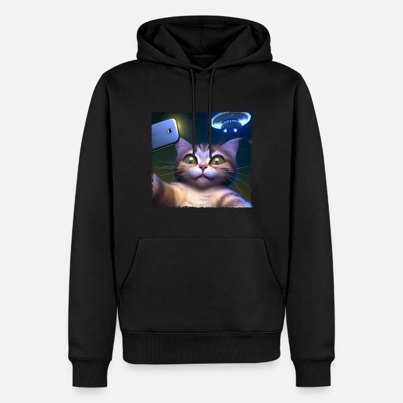 Selfie de chat avec OVNI - Sweat à capuche Premium bio Homme - noir