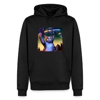 Katzen-Selfie mit UFO - Männer Premium Bio Hoodie - Schwarz - Vorne - Nico (187cm)