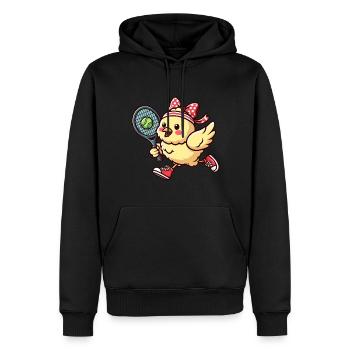 Chicken & Chick Tennis - Conception de bande dessinée drôle pour - Sweat à capuche Premium bio Homme - noir - Devant - Nico (187cm)
