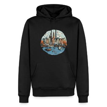 Amsterdam Skyline Urlaub Design - Männer Premium Bio Hoodie - Schwarz - Vorne - Nico (187cm)