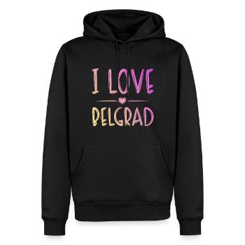 J’aime Belgrade - Sweat à capuche Premium bio Homme - noir - Devant - Nico (187cm)
