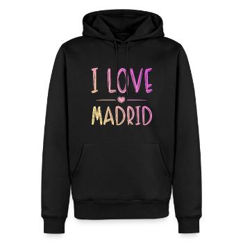 J’aime Madrid - Sweat à capuche Premium bio Homme - noir - Devant - Nico (187cm)
