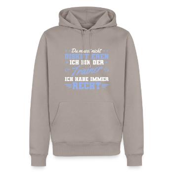 Sportverein Spruch Fußballtrainer - Männer Premium Bio Hoodie - Taupe - Vorne - Nico (187cm)