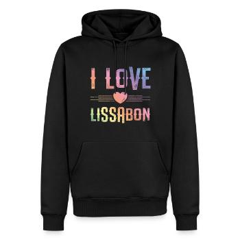 J’adore Lisbonne - Sweat à capuche Premium bio Homme - noir - Devant - Nico (187cm)