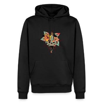 Chats, Crâne, Halloween, Maison des chats, Toile d’araignée - Sweat à capuche Premium bio Homme - noir - Devant - Nico (187cm)