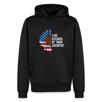 Free Because of Their Sacrifice Proud Patriotic - Men’s Premium Organic Hoodie - black - Front - Nico (187cm)