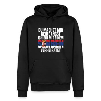 Du machst mir Keine Angst ich bin mit einem Serben - Männer Premium Bio Hoodie - Schwarz - Vorne - Nico (187cm)