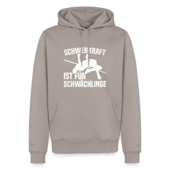 Hochsprung - Schwerkraft ist für Schwächlinge - Männer Premium Bio Hoodie - Taupe - Vorne - Nico (187cm)
