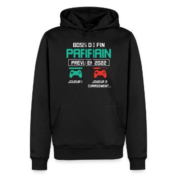 Annonce grossesse demande parrain originale geek - Sweat à capuche Premium bio Homme - noir - Devant - Nico (187cm)