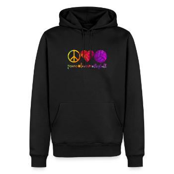 Peace Love und Volleyball in Regenbogen Farbklecks - Männer Premium Bio Hoodie - Schwarz - Vorne - Nico (187cm)