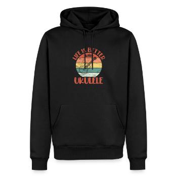 Ukulélé - Sweat à capuche Premium bio Homme - noir - Devant - Nico (187cm)