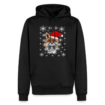 Weihnachts-Fuchs mit Weihnachtsmütze Schneeflocken - Männer Premium Bio Hoodie - Schwarz - Vorne - Nico (187cm)