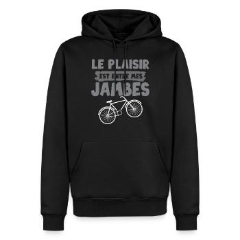 Le plaisir est entre mes jambes humour cycliste - Sweat à capuche Premium bio Homme - noir - Devant - Nico (187cm)